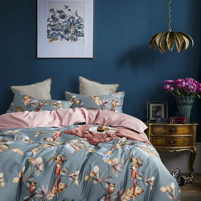 DecorBites™ Luxury Egyptian Cotton Bedding Set with Flamingo Leaf Pattern