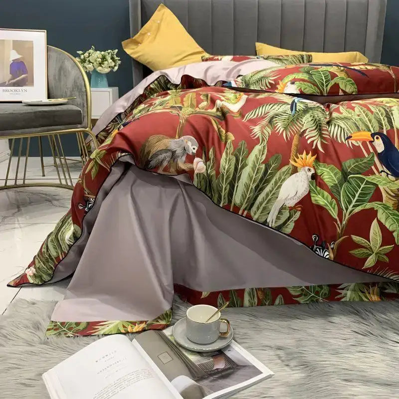DecorBites™ Luxury Egyptian Cotton Bedding Set with Flamingo Leaf Pattern