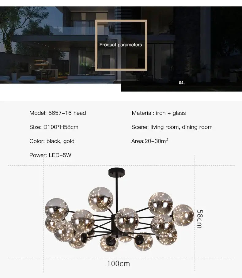 DecorBites™ Luxury Glass Ball Nordic Chandeliers - Dimmable