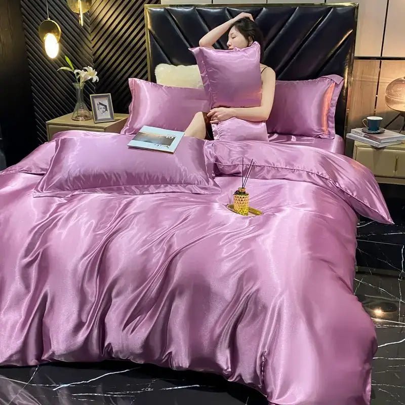 DecorBites luxury rayon silk bedding set king size in lustrous lavender with smooth reflective duvet cover pcs duvet cover