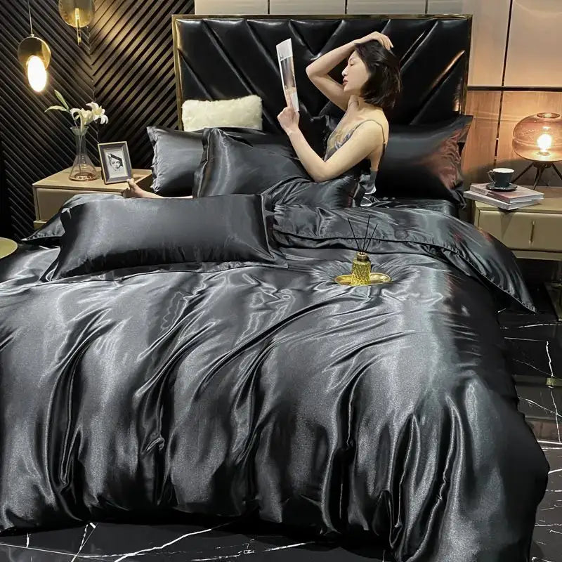 DecorBites™ Luxury Rayon Silk Bedding Set with Duvet Cover