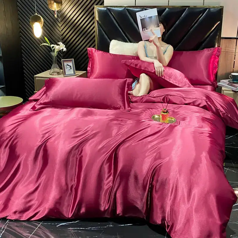 DecorBites™ Luxury Rayon Silk Bedding Set with Duvet Cover