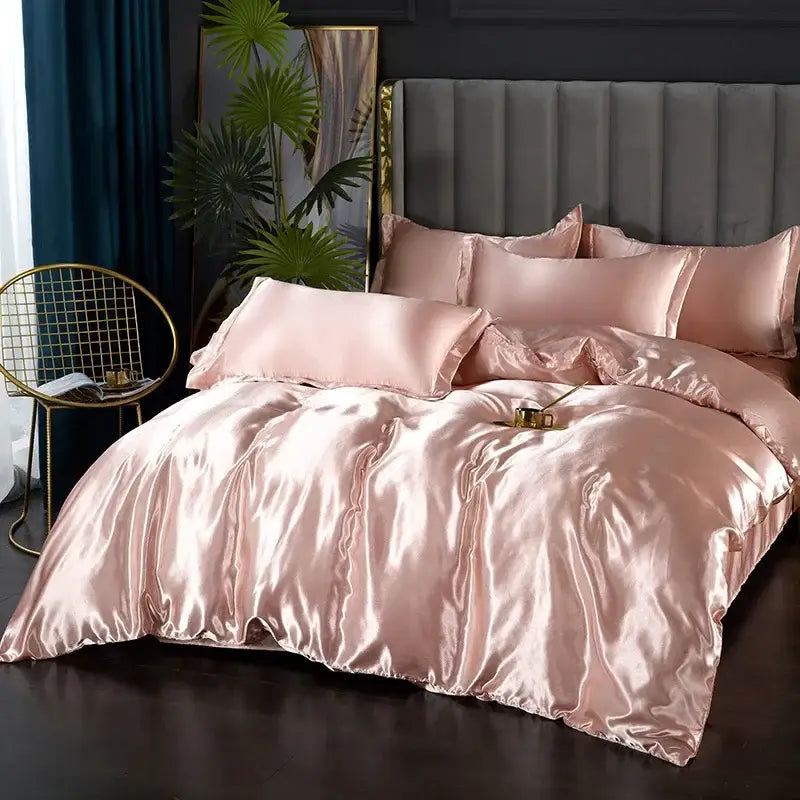 DecorBites™ Luxury Silk Bedding Set: Duvet Cover, Bed Sheet, Pillowcase