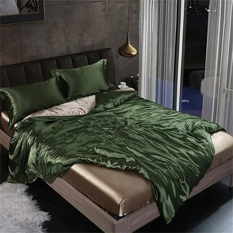 DecorBites™ Luxury Silk Bedding Set with Sheets, King/Queen Size