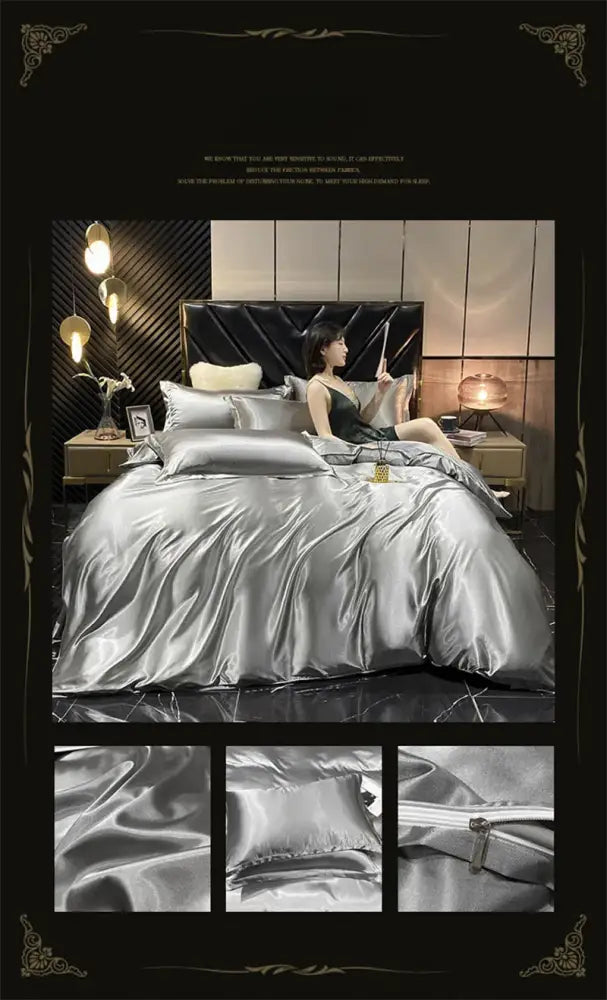 DecorBites™ Luxury Silk Bedding Set with Sheets - Queen/King