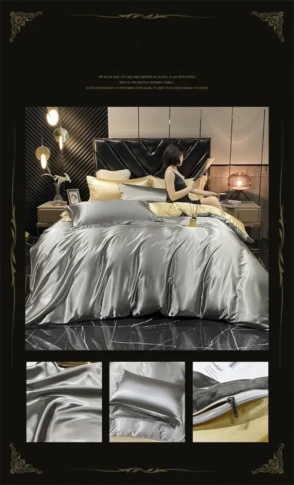 DecorBites™ Luxury Silk Bedding Set with Sheets - Queen/King
