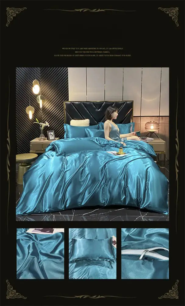DecorBites™ Luxury Silk Bedding Set with Sheets - Queen/King Size
