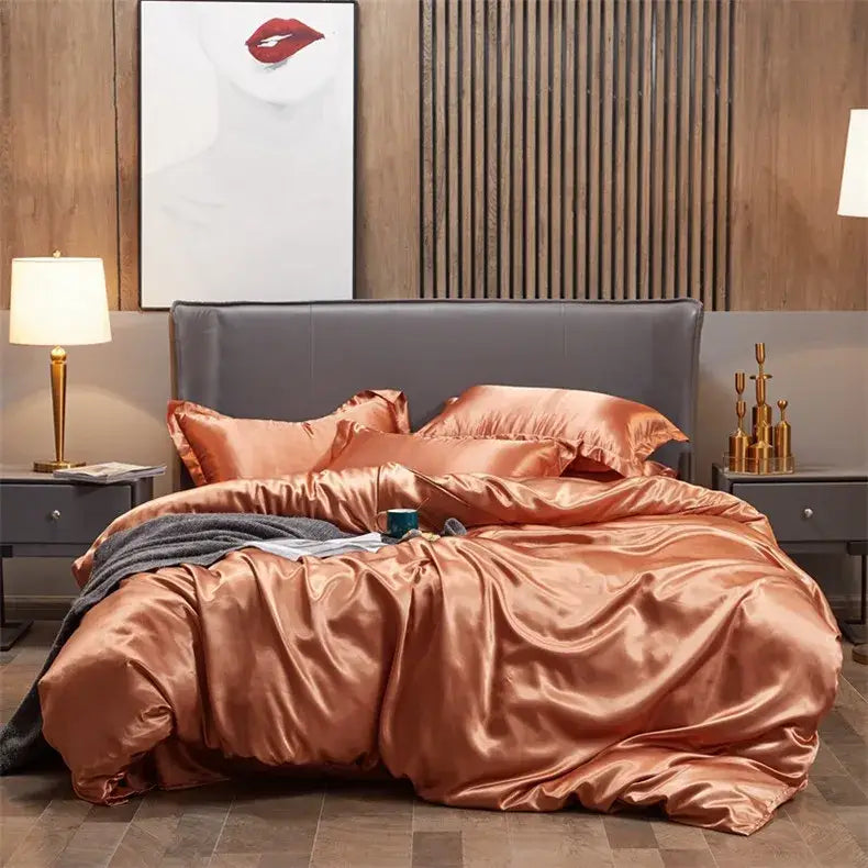DecorBites™ Luxury Solid Color Bedding Set - Rayon Satin - Twin/Queen/King - 2/3/4pcs