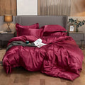 Decorbites luxury solid color pcduvet cover set in rich burgundy satin with plush texture for twin queen king width bed