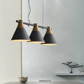 Decorbites™ macaron metal restaurant light fixture with three matte black conical shades and natural wood accents 220v-240v 110v-120v