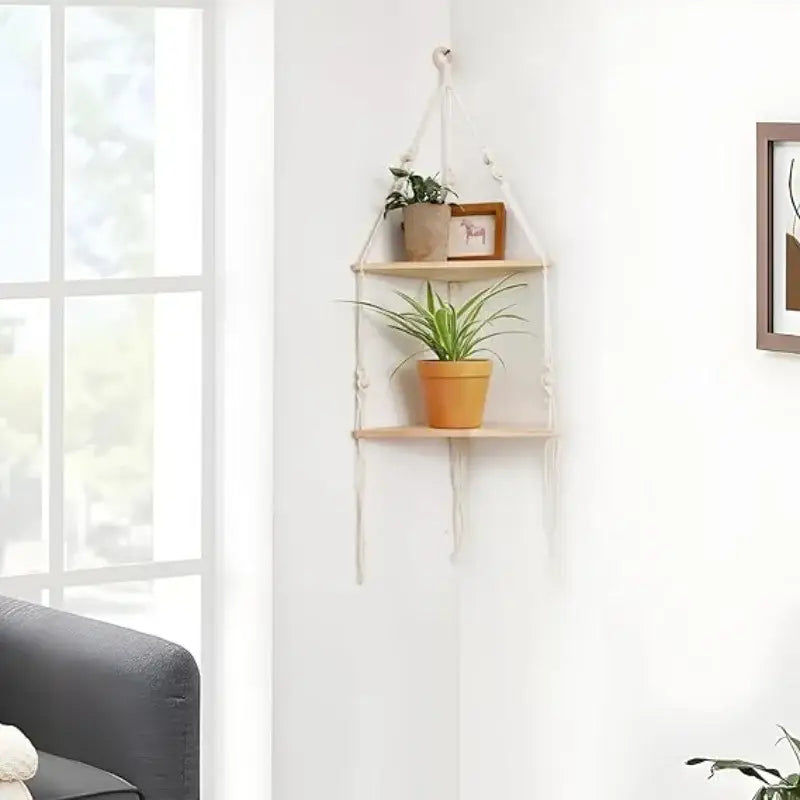 DecorBites™ Macrame Wall Hanging Corner Shelf for Boho Decor