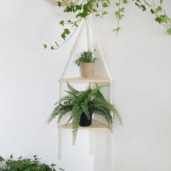 DecorBites™ Macrame Wall Hanging Corner Shelf for Boho Decor