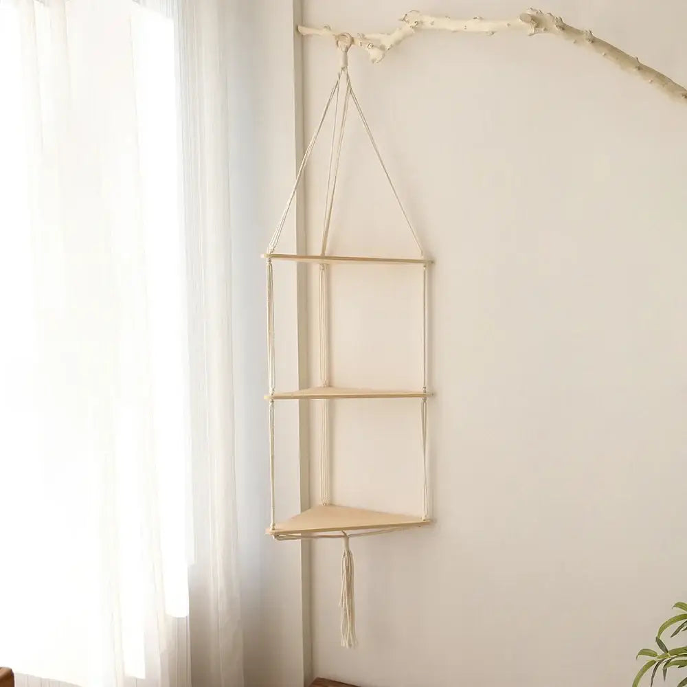 DecorBites™ Macrame Wall Hanging Corner Shelf for Boho Decor