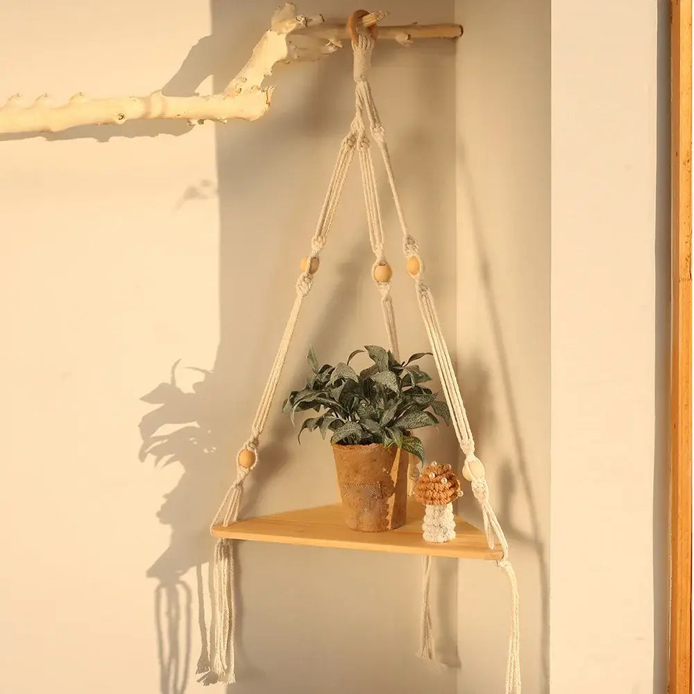 DecorBites™ Macrame Wall Hanging Corner Shelf for Boho Decor