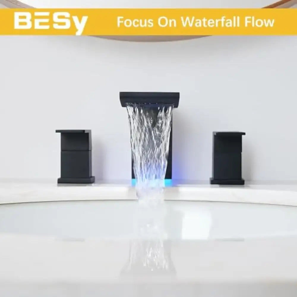 DecorBites™ Matte Black LED Waterfall Bathroom Faucet