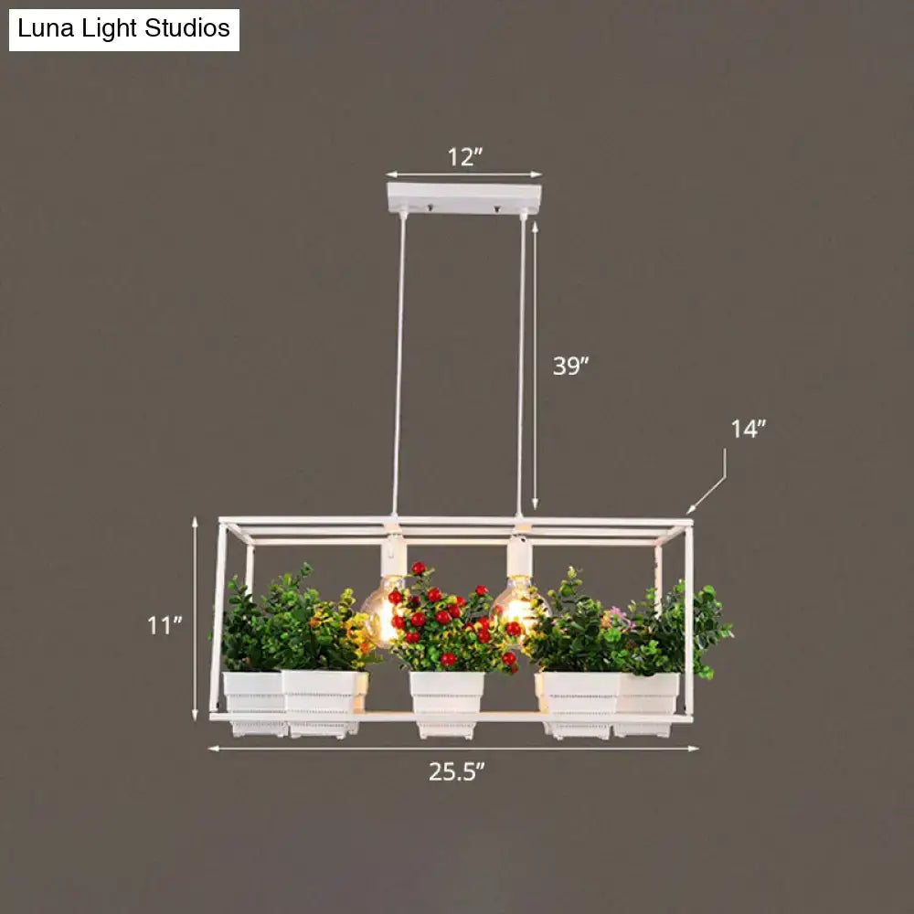 DecorBites™ Metal 2-Head Rectangle Pendant Light Fixture for Restaurants with Hanging Artificial Bonsai