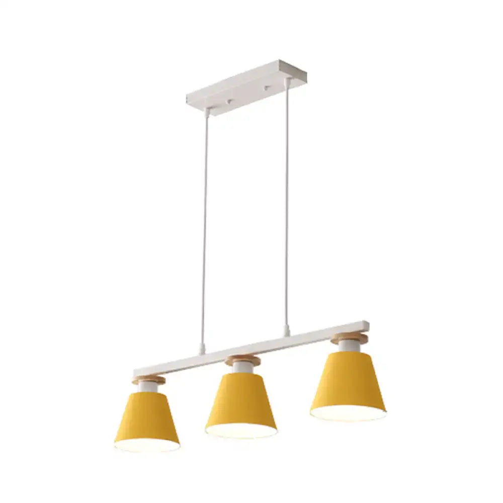 DecorBites metal 3-light island pendant with white frame and vibrant yellow conical shades for dining room 110v-120v led