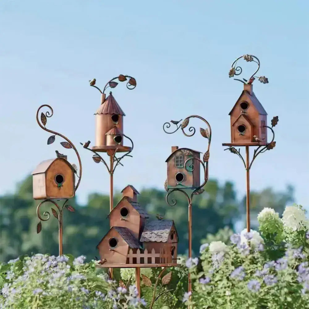 DecorBites™ Metal Birdhouse Garden Stakes for Outdoor Decor