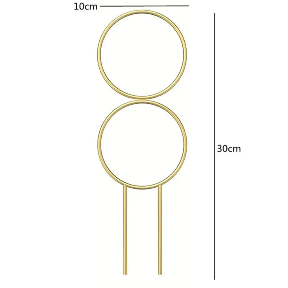 DecorBites metal garden plant stand in gold with two circular rings and stake for indoor and outdoor growth