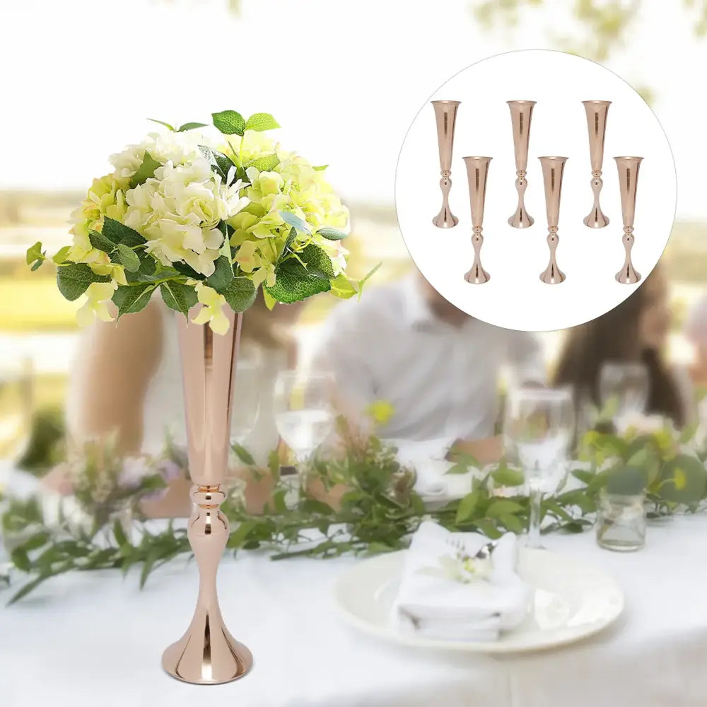 DecorBites™ Metal Golden Flower Stand Vase Candle Holder