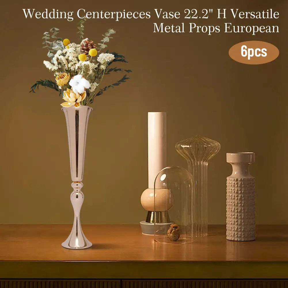 DecorBites™ Metal Golden Flower Stand Vase Candle Holder