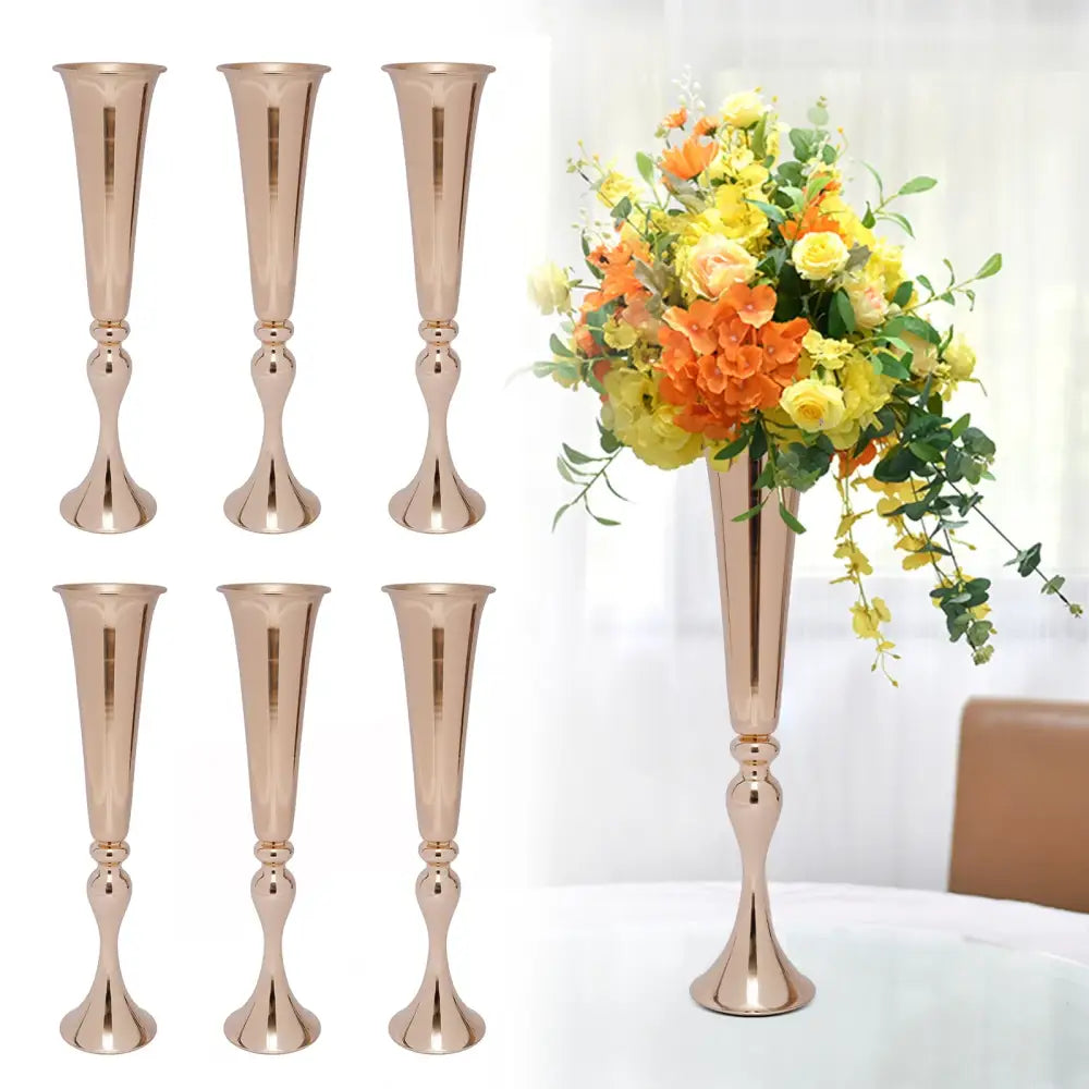 DecorBites™ Metal Golden Flower Stand Vase Candle Holder