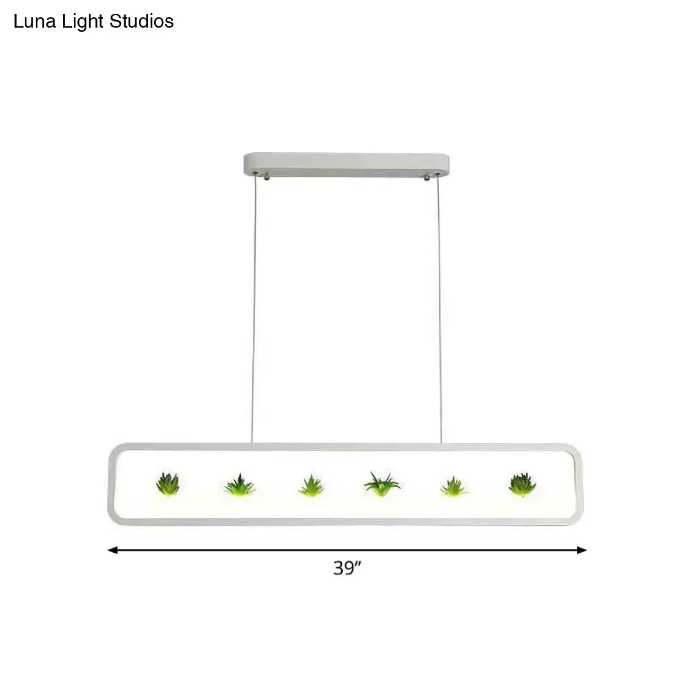 DecorBites™ Metal LED Hanging Light for Restaurants: Artistic Rectangle Island Lamp with Imitation Succulents Deco