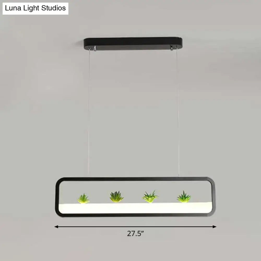 DecorBites™ Metal LED Hanging Light for Restaurants: Artistic Rectangle Island Lamp with Imitation Succulents Deco