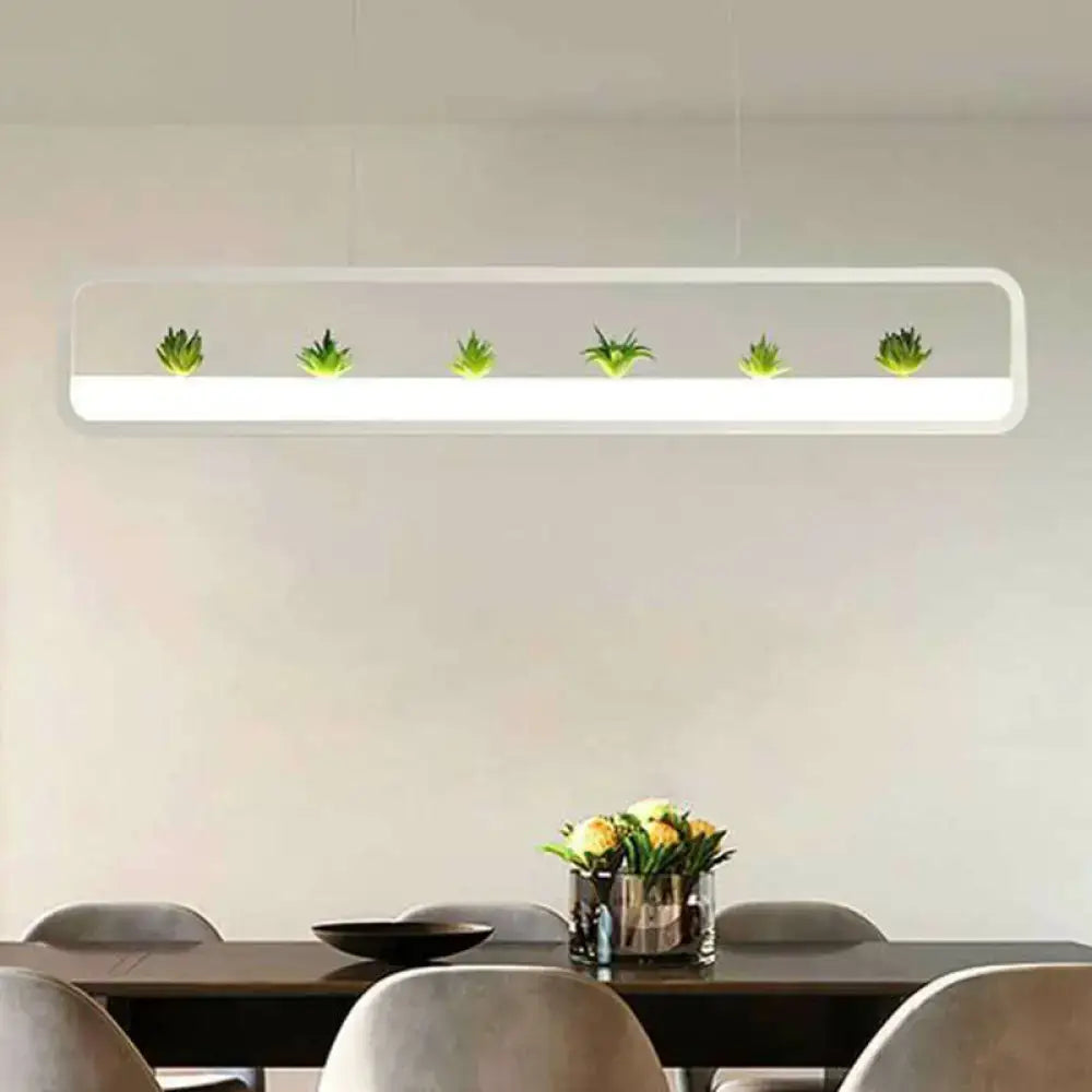 DecorBites™ Metal LED Hanging Light for Restaurants: Artistic Rectangle Island Lamp with Imitation Succulents Deco