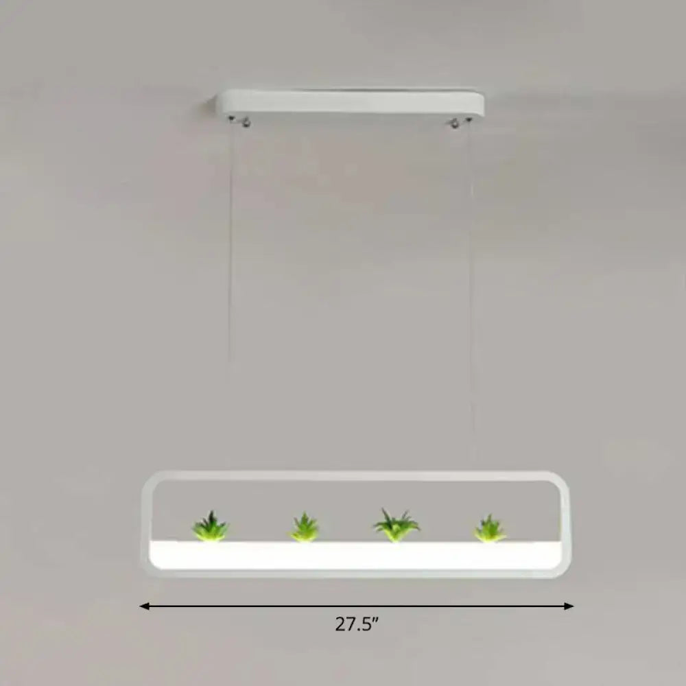 DecorBites™ Metal LED Hanging Light for Restaurants: Artistic Rectangle Island Lamp with Imitation Succulents Deco