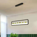 DecorBites™ Metal LED Hanging Light for Restaurants: Artistic Rectangle Island Lamp with Imitation Succulents Deco