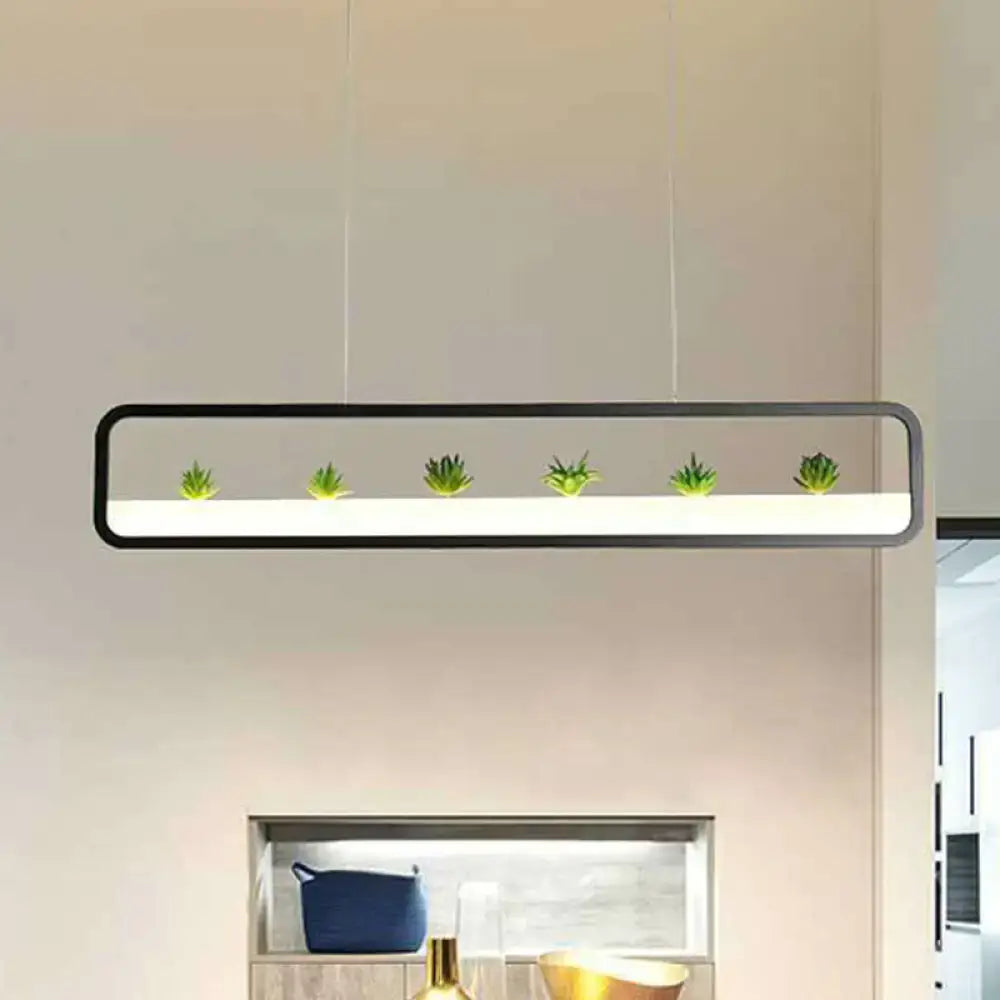 DecorBites™ Metal LED Hanging Light for Restaurants: Artistic Rectangle Island Lamp with Imitation Succulents Deco