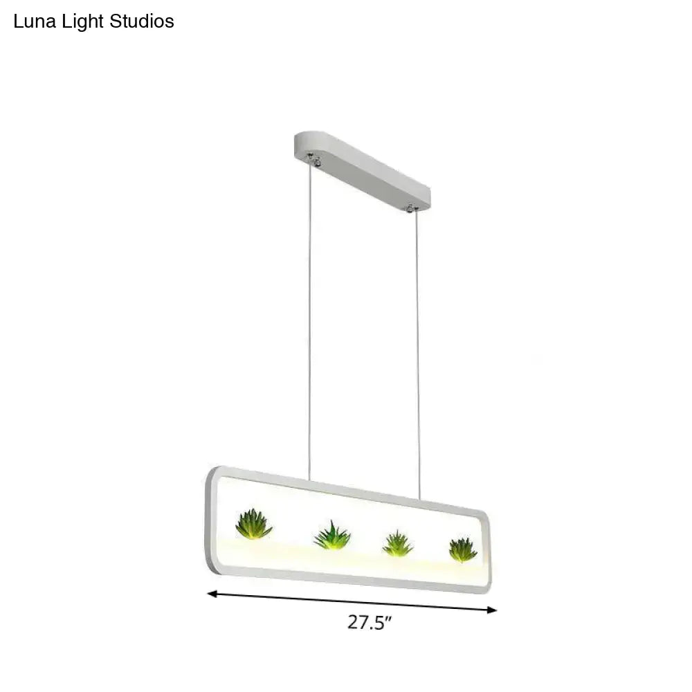 DecorBites™ Metal LED Hanging Light for Restaurants: Artistic Rectangle Island Lamp with Imitation Succulents Deco
