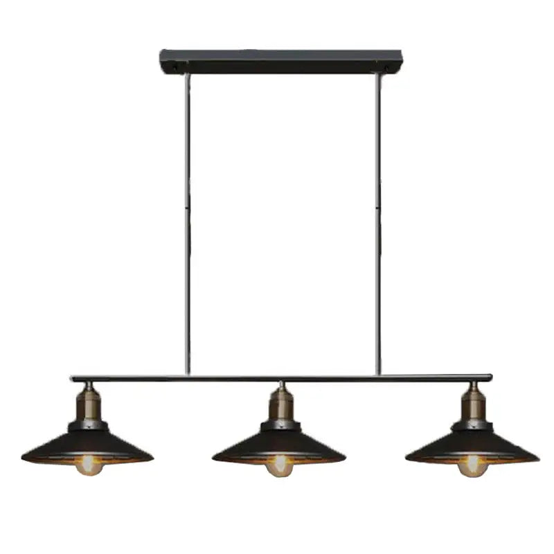 DecorBites™ Metallic Antique Cone Shade Pendant Lighting - Black, 3 Heads - Island Hanging Light