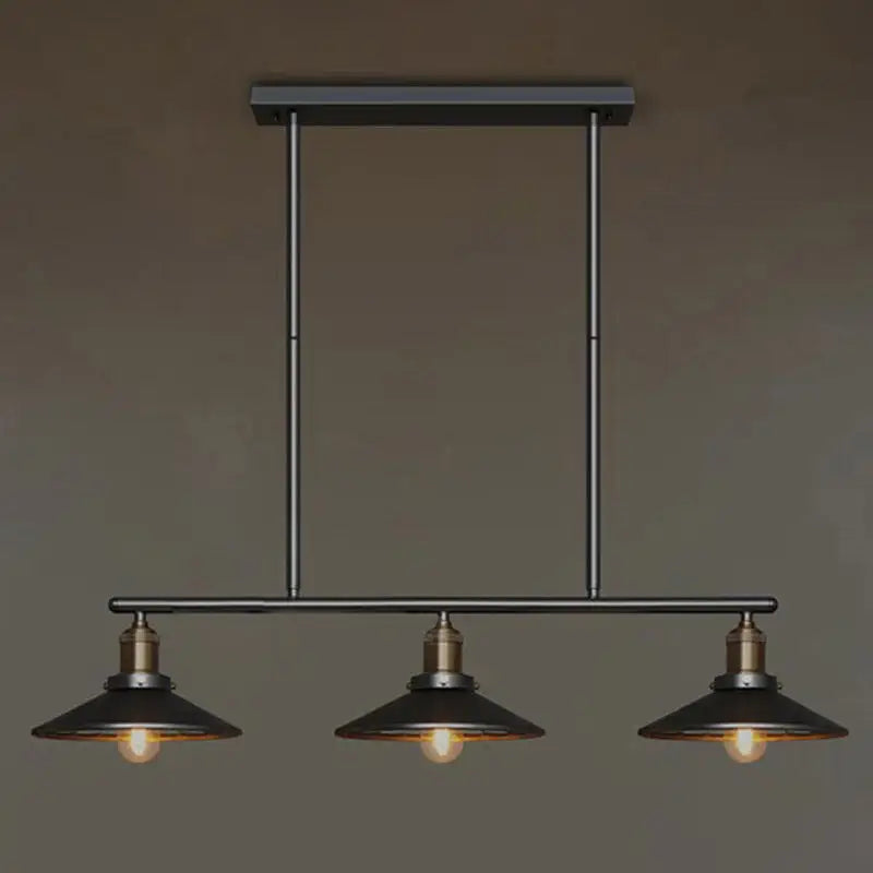 DecorBites™ Metallic Antique Cone Shade Pendant Lighting - Black, 3 Heads - Island Hanging Light