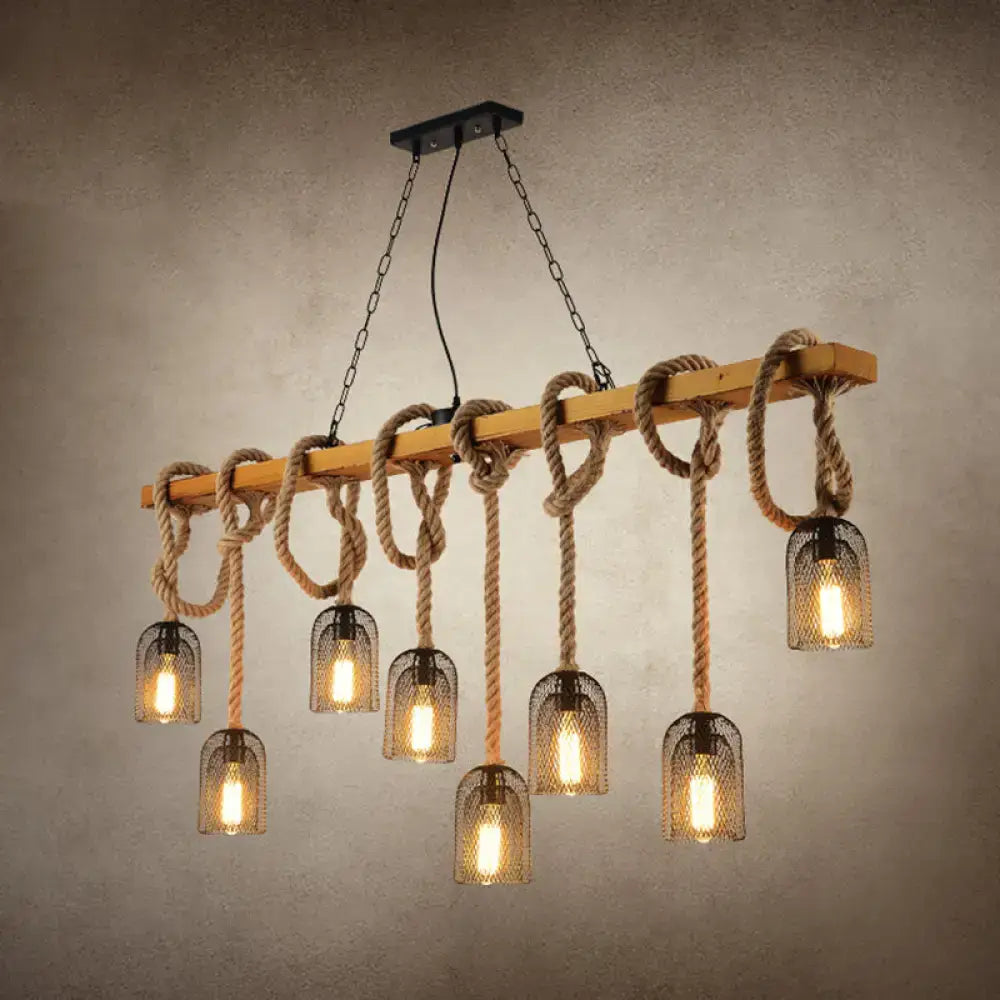 DecorBites™ Metallic Dome Hanging Lamp: Antique Island Chandelier with Hemp Rope & Wood Accents