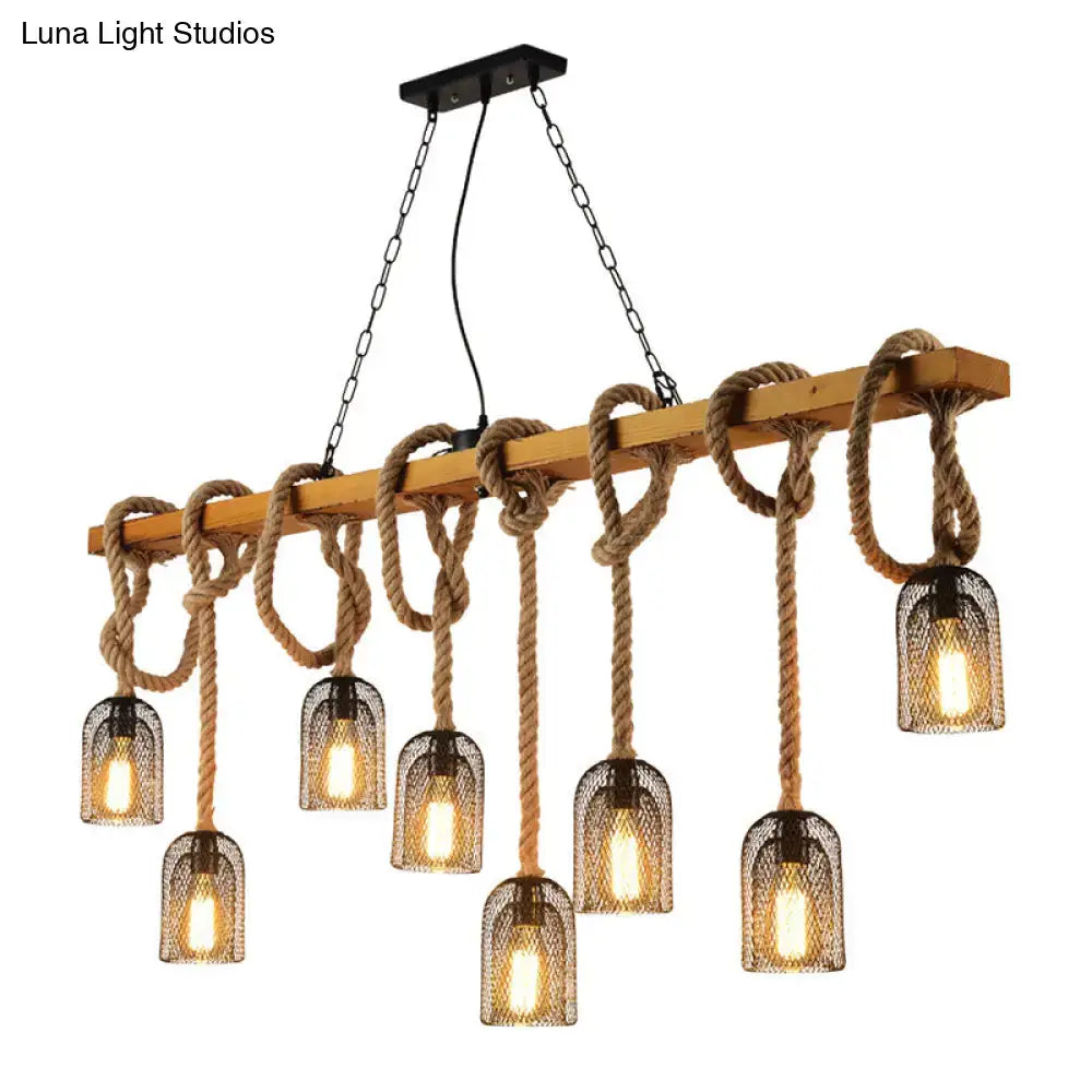 DecorBites™ Metallic Dome Hanging Lamp: Antique Island Chandelier with Hemp Rope & Wood Accents