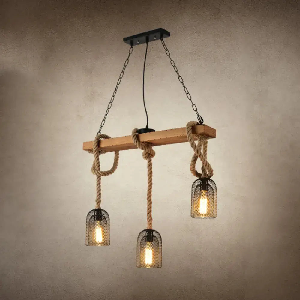 DecorBites™ Metallic Dome Hanging Lamp: Antique Island Chandelier with Hemp Rope & Wood Accents