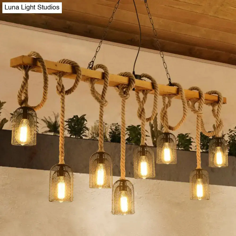 DecorBites™ Metallic Dome Hanging Lamp: Antique Island Chandelier with Hemp Rope & Wood Accents
