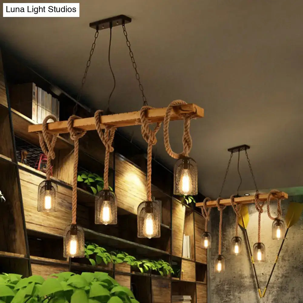 DecorBites™ Metallic Dome Hanging Lamp: Antique Island Chandelier with Hemp Rope & Wood Accents