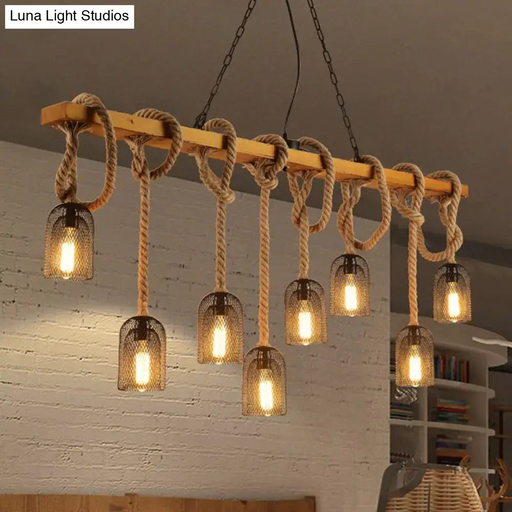DecorBites™ Metallic Dome Hanging Lamp: Antique Island Chandelier with Hemp Rope & Wood Accents