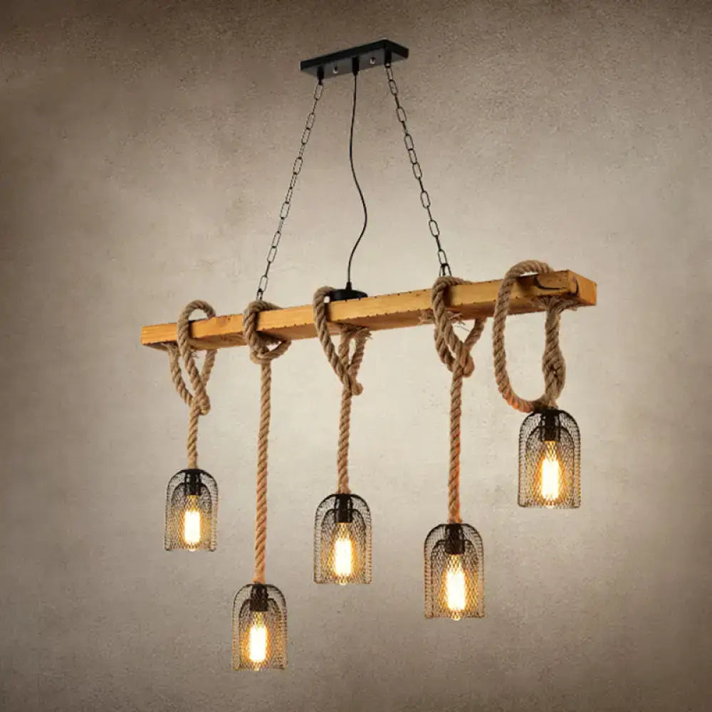 DecorBites™ Metallic Dome Hanging Lamp: Antique Island Chandelier with Hemp Rope & Wood Accents