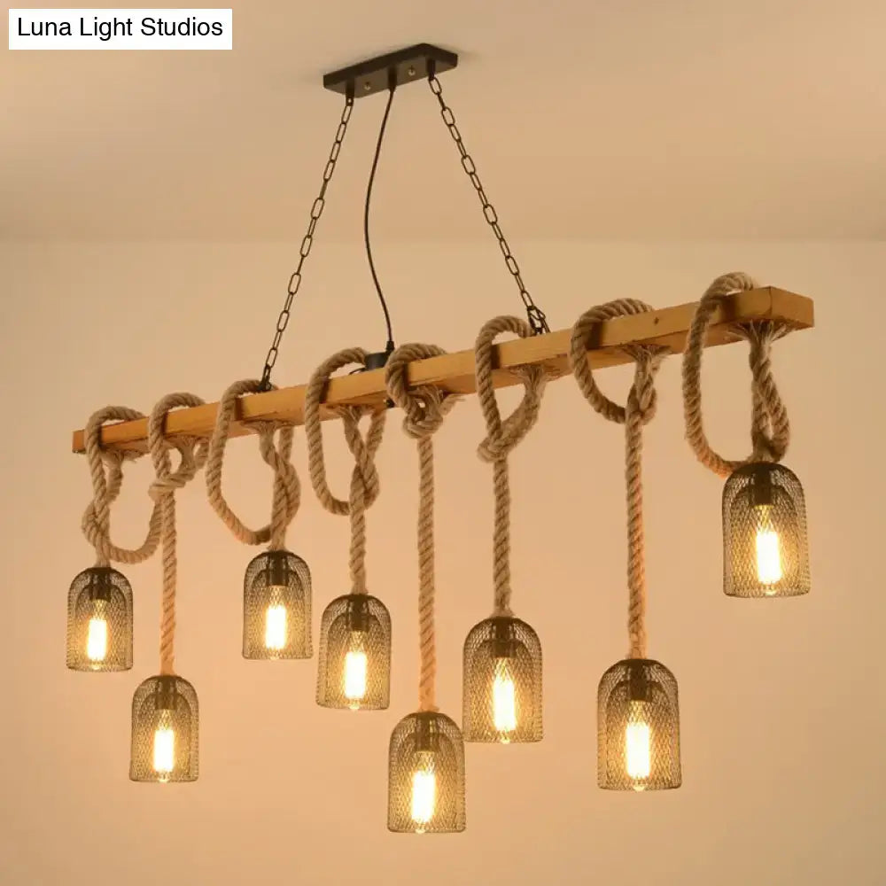 DecorBites™ Metallic Dome Hanging Lamp: Antique Island Chandelier with Hemp Rope & Wood Accents