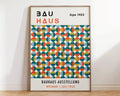 Framed decorbites™ mid century art canvas print with teal orange and yellow geometric overlapping circles pattern