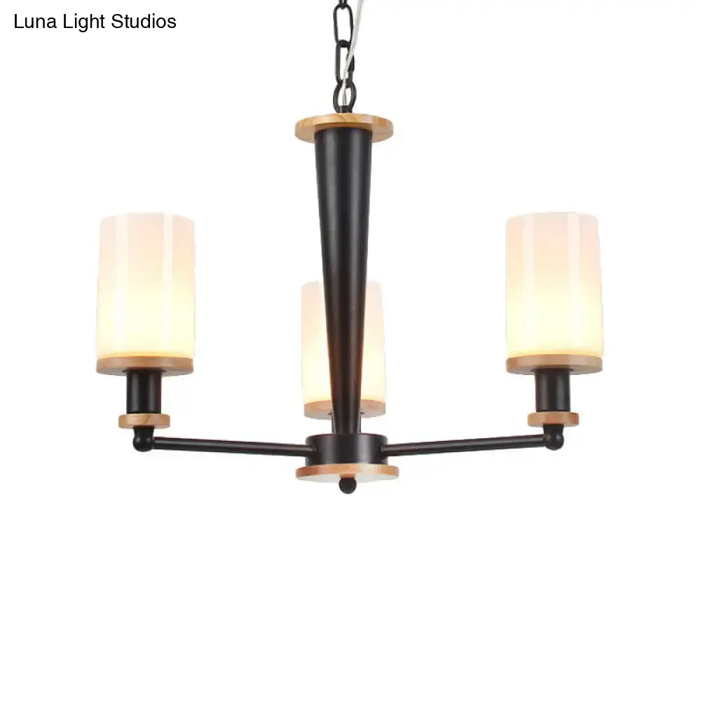 DecorBites™ Mid-Century Opal Frosted Glass Chandelier - 3-Light Pendant Ceiling Light in Black