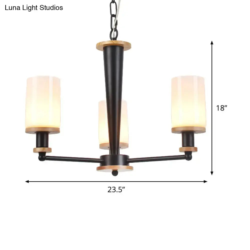 DecorBites™ Mid-Century Opal Frosted Glass Chandelier - 3-Light Pendant Ceiling Light in Black