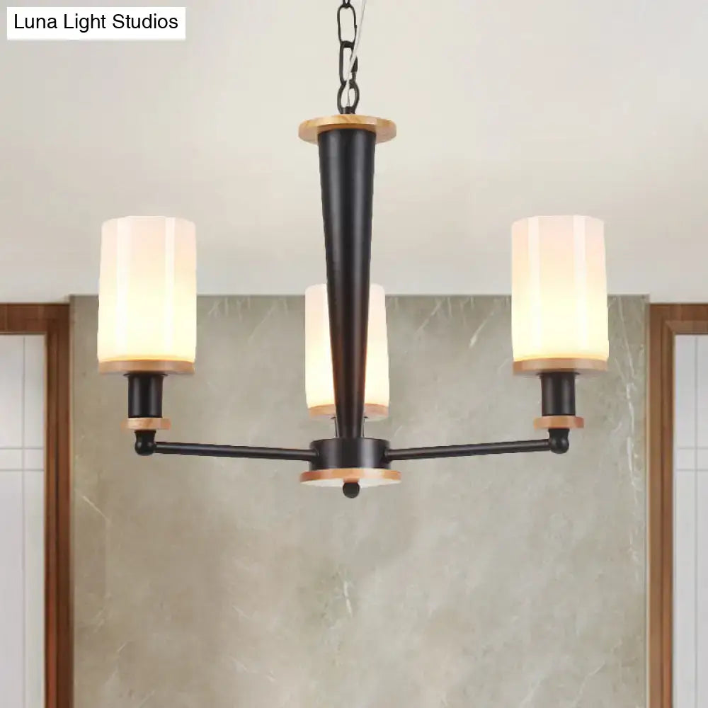 DecorBites™ Mid-Century Opal Frosted Glass Chandelier - 3-Light Pendant Ceiling Light in Black