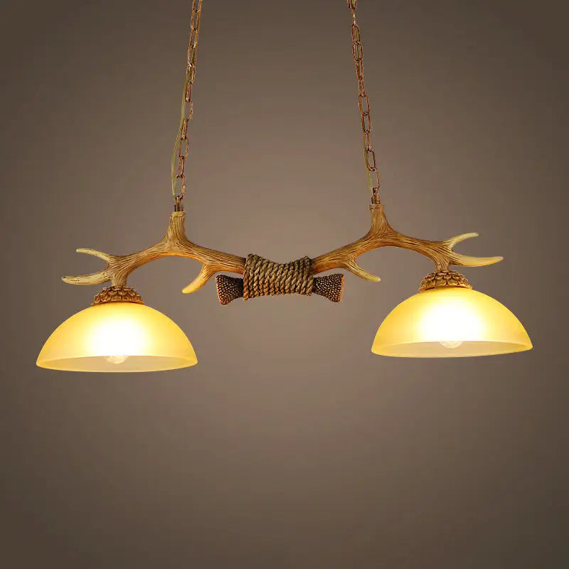 Decorbites™ milk glass bowl pendant light with faux antler and warm amber shades in rustic bronze finish for dining room 220v-240v 110v-120v