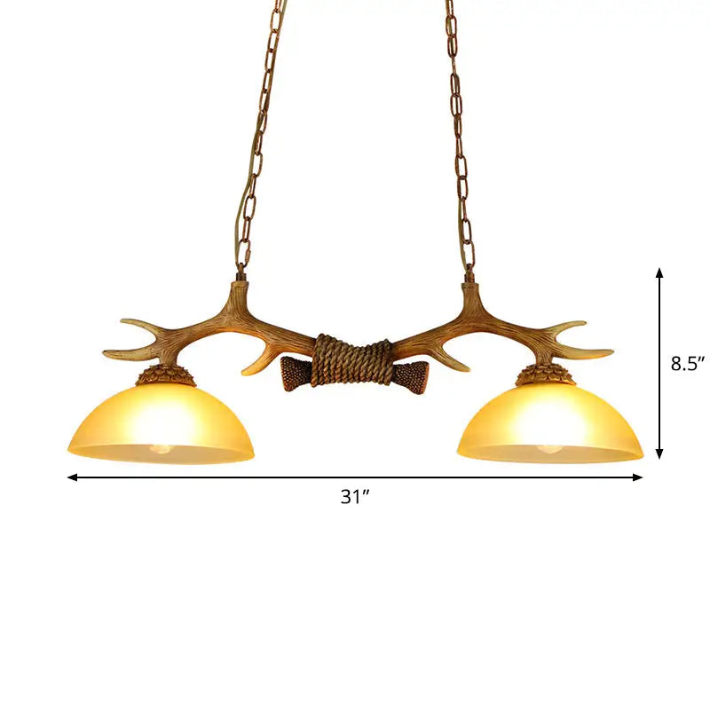 DecorBites™ Milk Glass Bowl Pendant Light with Faux Antler for Dining Room - Rural Island Style (2 Bulbs)
