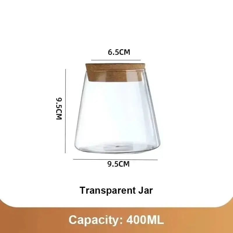 Clear glass jar with natural wood cork lid 9.5cm tall 6.5cm wide for 400ml in DecorBites mini nordic glass hydroponic tray